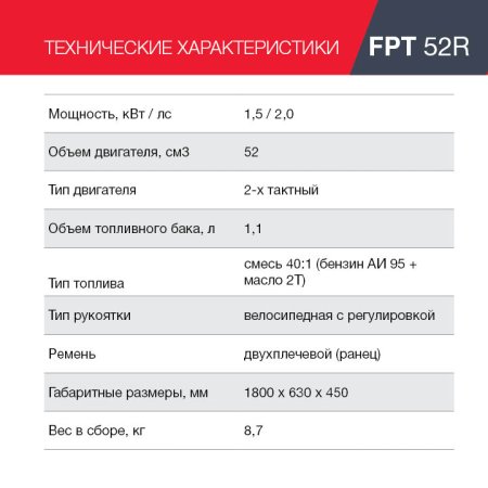 FUBAG Бензиновый триммер FPT 52R + Триммерная леска сечение витой квадрат L 130 м * 2.4 мм в ПОДАРОК в Чебоксарах фото